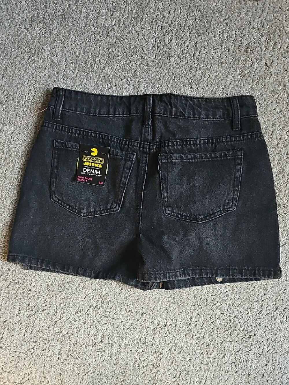 Girls Justice Black Denim Shorts with Multicolor Arcade Pacman Print New!